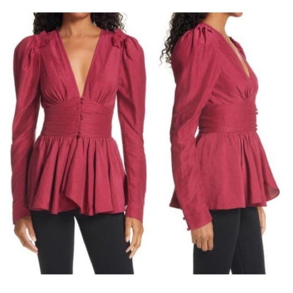 Aje Rebellion Tucked Peplum Top 4 Pink NEW